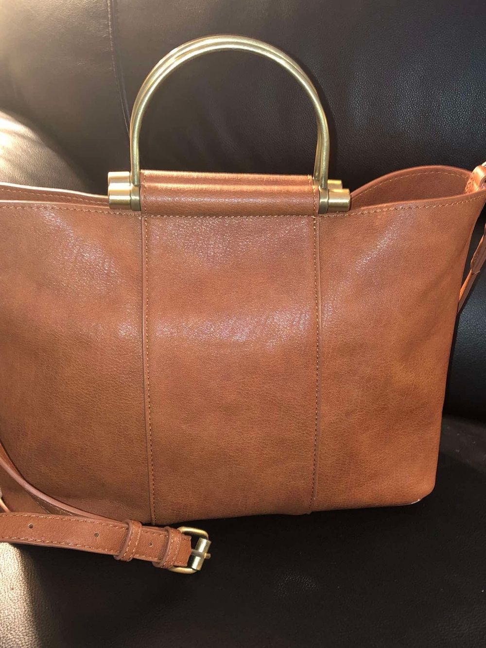 Classic Tan Leather Tote with Gold Handle